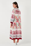 Modest Desenli Regular Fit Bağlamalı V Yaka Maxi Kadın Elbise 611EL510 BORDO