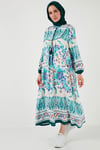 Modest Desenli Regular Fit Bağlamalı V Yaka Maxi Kadın Elbise 611EL510 YEŞİL