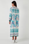 Modest Desenli Regular Fit Bağlamalı V Yaka Maxi Kadın Elbise 611EL510 YEŞİL