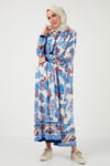 Modest Desenli Regular Fit Bağlamalı V Yaka Maxi Kadın Elbise 611EL510 LACİVERT