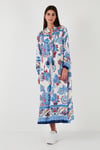 Modest Desenli Regular Fit Bağlamalı V Yaka Maxi Kadın Elbise 611EL510 LACİVERT