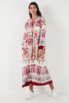 Modest Desenli Regular Fit Bağlamalı V Yaka Maxi Kadın Elbise 611EL510 BORDO