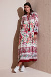 Modest Desenli Regular Fit Bağlamalı V Yaka Maxi Kadın Elbise 611EL510 BORDO