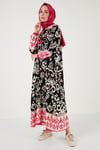 Modest Desenli Regular Fit Bağlamalı V Yaka Maxi Kadın Elbise 611EL510 SİYAH