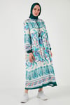 Modest Desenli Regular Fit Bağlamalı V Yaka Maxi Kadın Elbise 611EL510 YEŞİL