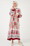 Modest Desenli Regular Fit Bağlamalı V Yaka Maxi Kadın Elbise 611EL510 BORDO