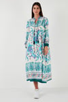 Modest Desenli Regular Fit Bağlamalı V Yaka Maxi Kadın Elbise 611EL510 YEŞİL