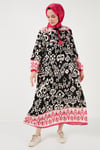 Modest Desenli Regular Fit Bağlamalı V Yaka Maxi Kadın Elbise 611EL510 SİYAH