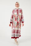 Modest Desenli Regular Fit Bağlamalı V Yaka Maxi Kadın Elbise 611EL510 BORDO