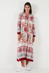 Modest Desenli Regular Fit Bağlamalı V Yaka Maxi Kadın Elbise 611EL510 BORDO
