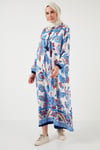 Modest Desenli Regular Fit Bağlamalı V Yaka Maxi Kadın Elbise 611EL510 LACİVERT