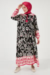 Modest Desenli Regular Fit Bağlamalı V Yaka Maxi Kadın Elbise 611EL510 SİYAH