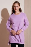 Modest Pamuklu Bisiklet Yaka Oversize Fit Kadın Tunik 5864896 LİLA