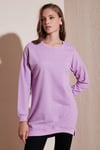 Modest Pamuklu Bisiklet Yaka Oversize Fit Kadın Tunik 5864896 LİLA