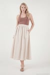 Modest Pamuklu Relaxed Fit Lastikli Bel Tesettür Midi Kadın Etek 668YE4449 TAŞ