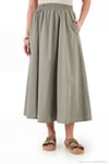 Modest Pamuklu Relaxed Fit Lastikli Bel Tesettür Midi Kadın Etek 668YE4449 AÇIK HAKİ