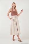 Modest Pamuklu Relaxed Fit Lastikli Bel Tesettür Midi Kadın Etek 668YE4449 TAŞ