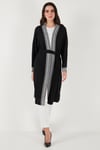 Modest Regular Fit Bağlamalı Nakışlı Tesettür Uzun Kimono Kadın Hırka 5866173 SİYAH