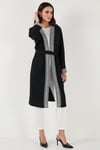Modest Regular Fit Bağlamalı Nakışlı Tesettür Uzun Kimono Kadın Hırka 5866173 SİYAH