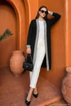 Modest Regular Fit Bağlamalı Nakışlı Tesettür Uzun Kimono Kadın Hırka 5866173 SİYAH