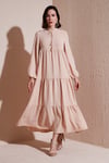 Modest Regular Fit Dik Yaka Uzun Kadın Elbise 611EL545 BEJ