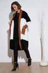 Modest Regular Fit Renk Bloklu Uzun Tesettür Triko Kadın Hırka 4616172 TOPRAK