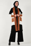 Modest Regular Fit Renk Bloklu Uzun Tesettür Triko Kadın Hırka 4616172 TOPRAK