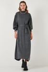 Modest Relaxed Fit Bisiklet Yaka Triko Kadın Elbise 4616198 KOYU GRİ