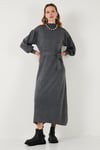 Modest Relaxed Fit Bisiklet Yaka Triko Kadın Elbise 4616198 KOYU GRİ