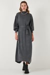 Modest Relaxed Fit Bisiklet Yaka Triko Kadın Elbise 4616198 KOYU GRİ