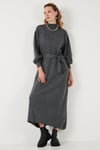 Modest Relaxed Fit Bisiklet Yaka Triko Kadın Elbise 4616198 KOYU GRİ