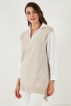 Modest Standart Fit Gömlek Yaka Tesettür Triko Kadın Tunik 4612148 BEJ