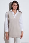 Modest Standart Fit Gömlek Yaka Tesettür Triko Kadın Tunik 4612148 BEJ