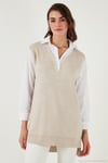 Modest Standart Fit Gömlek Yaka Tesettür Triko Kadın Tunik 4612148 BEJ