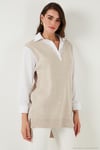 Modest Standart Fit Gömlek Yaka Tesettür Triko Kadın Tunik 4612148 BEJ