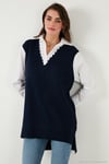 Modest Standart Fit Gömlek Yaka Tesettür Triko Kadın Tunik 4612148 LACİVERT
