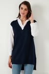 Modest Standart Fit Gömlek Yaka Tesettür Triko Kadın Tunik 4612148 LACİVERT