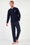 Nakış Detaylı Yumuşak Dokulu Düğmeli Hakim Yaka Polar Erkek Pijama Takımı 6097061 LACİVERT
