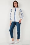 Nakış İşlemeli Pamuklu Oversize Fit Bağlamalı V Yaka Kadın Bluz 676271 EKRU