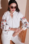 Nakış İşlemeli Pamuklu Oversize Fit V Yaka Kadın Gömlek 676253 EKRU