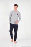 Nakışıklı Yumuşak Dokulu Bisiklet Yaka Erkek Pijama Takımı 6575010 GRİ MELANJ