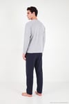 Nakışıklı Yumuşak Dokulu Bisiklet Yaka Erkek Pijama Takımı 6575010 GRİ MELANJ