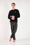 Nakışlı Çizgili Bisiklet Yaka Yumuşak Dokulu Polar Erkek Pijama Takımı 6097043 SİYAH