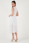 Nakışlı Regular Fit Kolsuz Midi Kadın Elbise 611EL00959 Ekru-İndigo