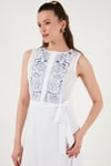 Nakışlı Regular Fit Kolsuz Midi Kadın Elbise 611EL00959 Ekru-İndigo