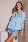 Nakışlı Yarasa Kollu Kadın Bluz 611BZ0409 BEBE MAVİ