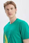 Nautica Baskılı % 100 Pamuk Standart Fit Bisiklet Yaka Erkek T Shirt V35519T 3PX YEŞİL