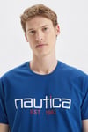 Nautica Baskılı % 100 Pamuk Standart Fit Bisiklet Yaka Erkek T Shirt V35527T 4ES MAVİ