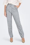 Onlcaro-Poptrash Keten Karışımlı Comfort Fit Normal Bel Düz Paça Kadın Pantolon 15278710 MAVİ-KREM