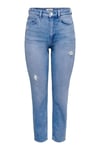 Onlemily Pamuklu Yüksek Bel Straight Fit Düz Paça Jeans Kadın Kot Pantolon 15249500 AÇIK MAVİ